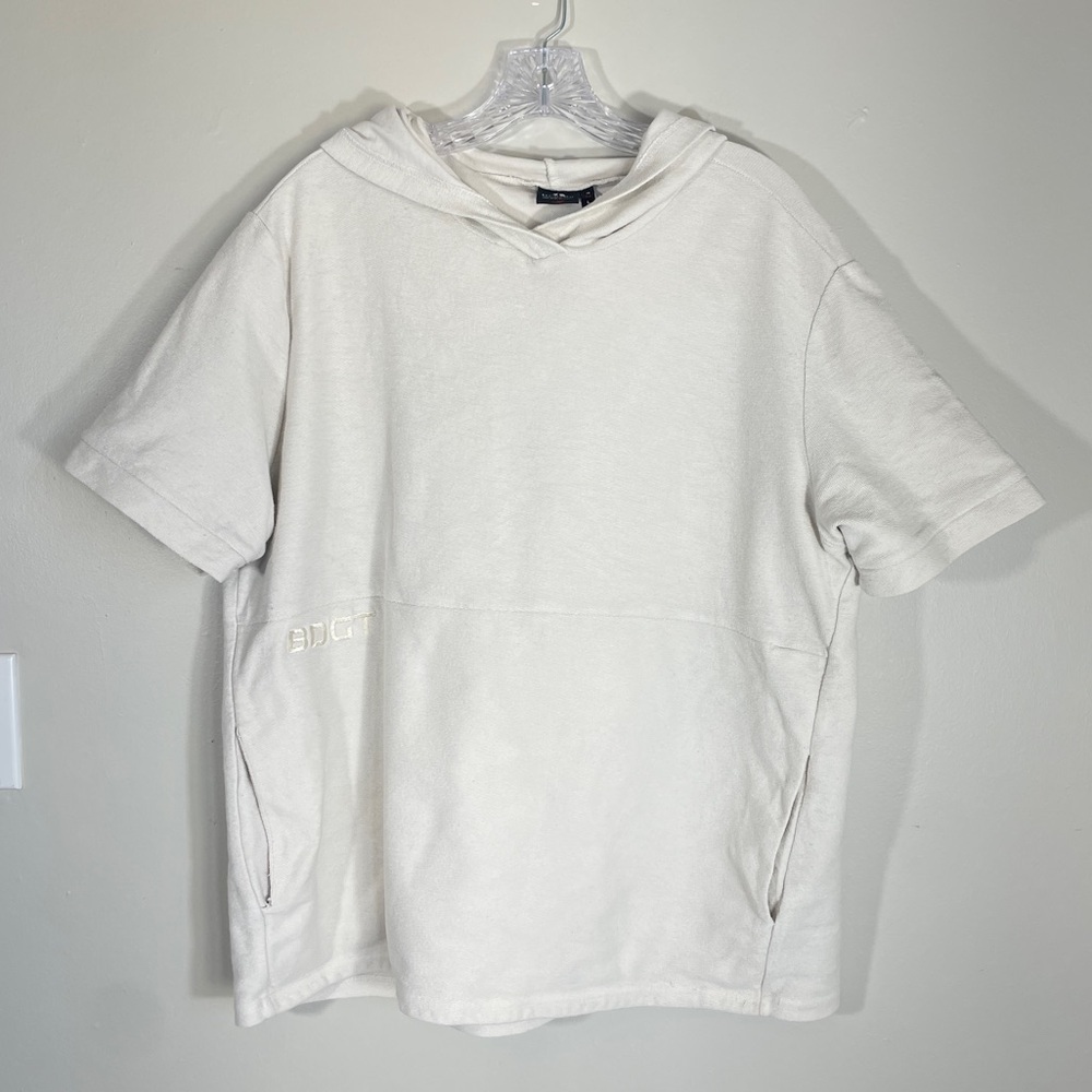 BDG x Bearded Goat Cream Short Sleeve Hoodie | Minimal Streetwear | Size M